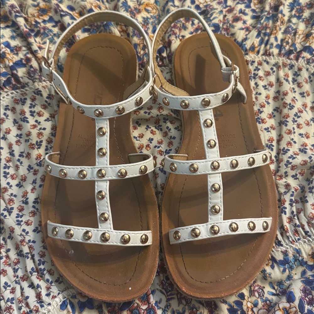 White gold studded fisherman sandals